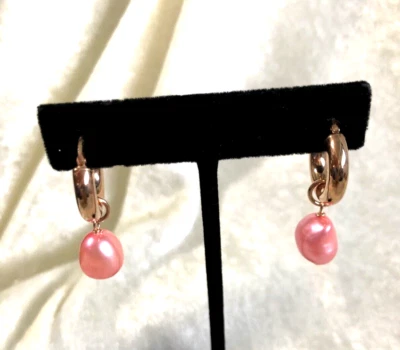 HONORA HOOP EARRINGS WITH PINK PEARL CHARMS, 18K ROSE GOLD- PLATED SS (M4653-52) - Image 1 of 4