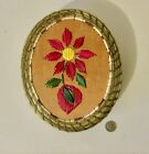 Red FLOWER on coiled sweetgrass basket/porcupine quill: Paul St John-Mohawk