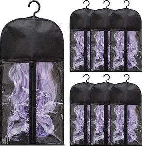 6-Pack Hair Extension Holder - Wig Storage Bags with Hanger for Multiple Wigs, D - Picture 1 of 12