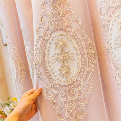 Роскошный тисненый цветок вышитый двойной слой затемнения шторы 3D чистый тюль - Изображение 1 из 4