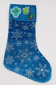 fancy Blue Velvet Country Western Cactus Christmas Stocking gift idea Holliday. - Picture 1 of 2