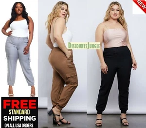 Cest Toi PA6017 Womens Plus Size Joggers Cargo Pants Tencel Curvy Casual 1X2X 3X - Picture 1 of 27
