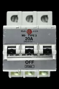 BILL 20 AMP TYPE 3 M9 TRIPLE POLE MCB CIRCUIT BREAKER 3T203 - Picture 1 of 6