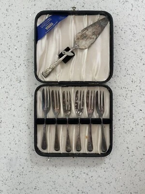 Juego de tenedores de postre Viners of Sheffield plateados plateados rosa servidor en caja B Foto 1 de 4