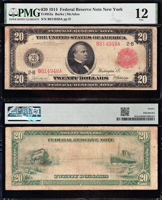Nice *RARE* 1914 $20 New York "RED SEAL" FRN Note! PMG 12! FREE SHIP! B614948A - Image 1 of 3