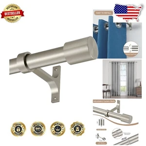Modern Cap Finial Curtain Rods in Brushed Nickel - Adjustable for Any Window - Picture 1 of 9
