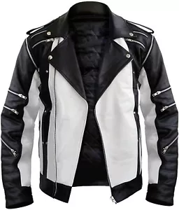 Mens Michael Jackson Pepsi White & Black Leather Jacket - Picture 1 of 4