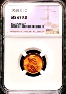 1945-S 1C Lincoln Wheat Cent - NGC MS 67 RD CC590 - Picture 1 of 2