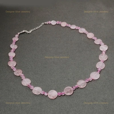Collar de compromiso artesanal de plata 925 con cuentas de piedras preciosas de cuarzo rosa de Halloween Foto 1 de 4