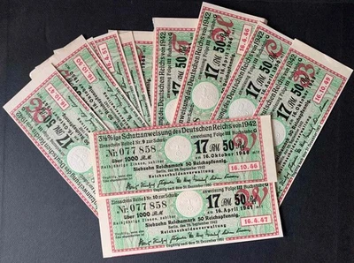 17 RM 50 Rpf de 1000 Reichsmark 1942 - Serie: 077858 - Cupón de Bono de Préstamo - F48 Foto 1 de 4