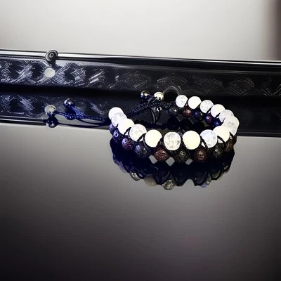 Bracelet natural Lava Rock Quartz Selenite protection Healing handmade Gift Boho - Image 1 of 3