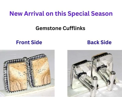 Abotoaduras de jaspe folheadas a prata 925 imagem tendência pedra preciosa 20X15mm GW - Imagem 1 de 3