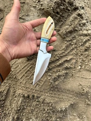 AK CUTLERY 定制手工钢 D2 猎刀手柄钢制护板骨头 — 第 1/2 张图片