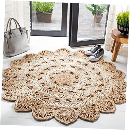  Natural Fiber Round Collection 4' Round Ivory NF160B Handmade Boho Charm  - Image 1 of 4