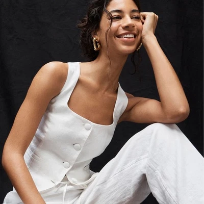 J. Crew Maia Linen Vest Women 24 White Minimalist Cottagecore Vacation Beach NWT - Image 1 of 4