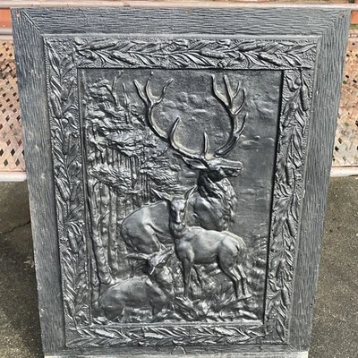 VINTAGE WROUGHT IRON FIREPLACE COVER VENT DOOR DECOR  25 3/4 x 20" Cover ELK - Image 1 of 4