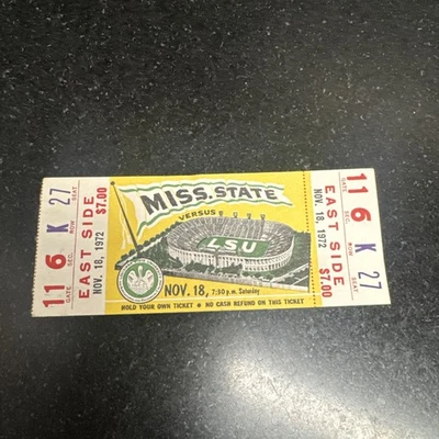 Vintage 1972 LSU vs. Miss. State Football Ticket K27 Rare - Image 1 of 4