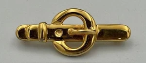 Gold Tone Belt Buckle Brooch Pin Lapel Costume Jewelry Rollover Safety Clasp - Picture 1 of 3