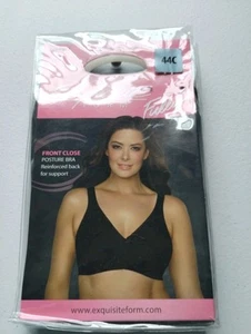 Exquisite Form 5100565 Front Close Posture Bra 44C Wireless Black Full Figure. - Picture 1 of 12