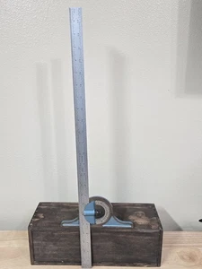 Vintage Machinist Protractor With Level & 24" Metal Ruler - Picture 1 of 12