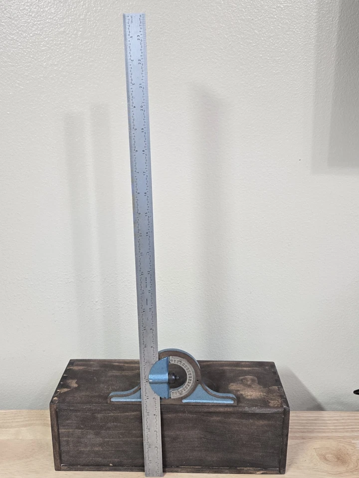 Vintage Machinist Protractor With Level & 24" Metal Ruler - Image 1 of 4