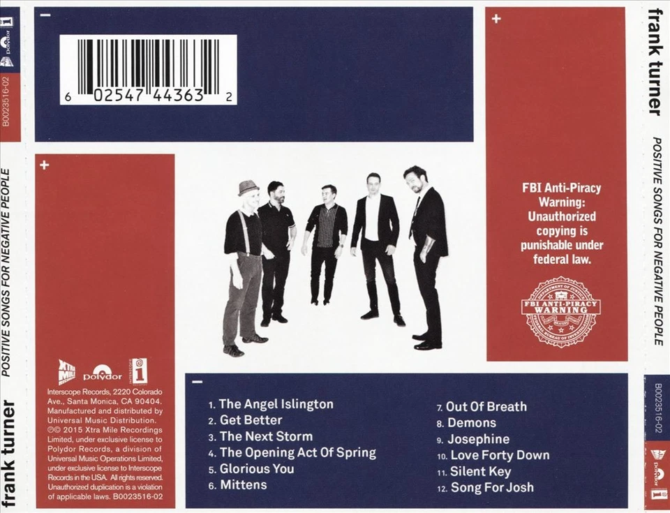 FRANK TURNER - POSITIVE SONGS FOR NEGATIVE PEOPLE NEW CD Foto 1 de 1