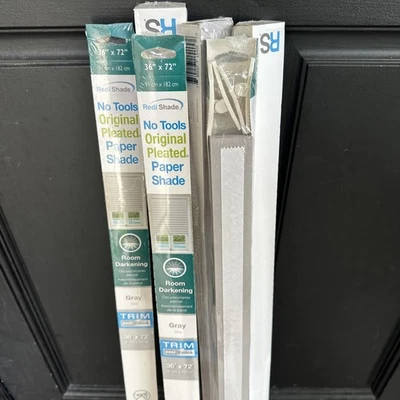 No Tools Original Room Darkening Pleated Paper Shade Gray, 36" W x 72" L, 6 Pack - Image 1 of 3