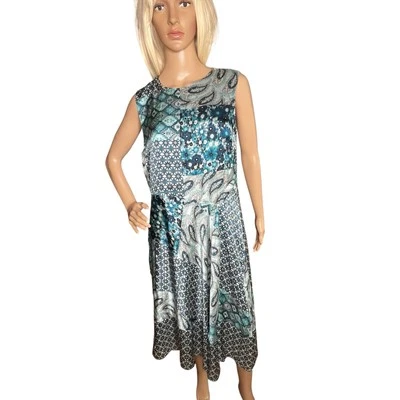 Vestido Elie Tahari 100% Seda Talla 12 Azul Estampado Pañuelo Forrado Dobladillo Foto 1 de 4