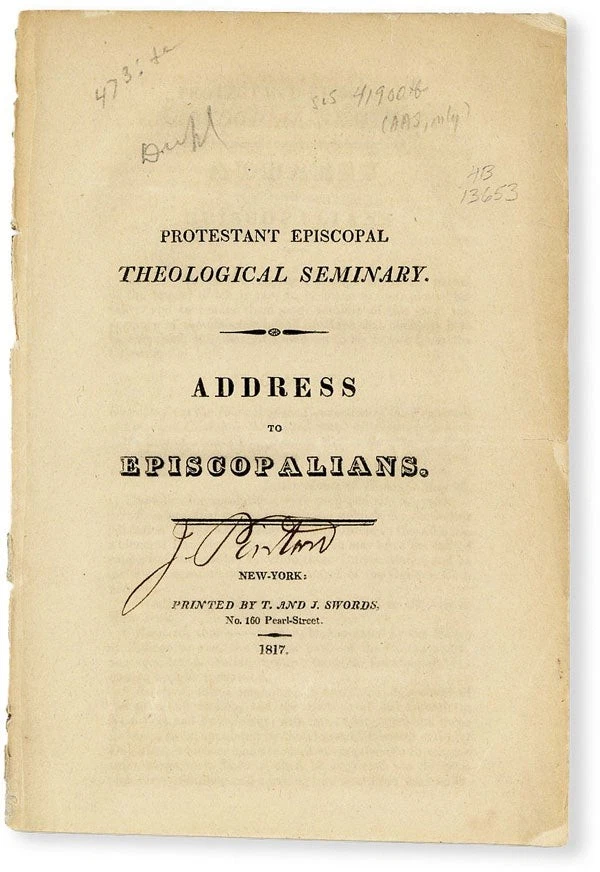 PROTESTANT EPISCOPAL THEOLOGICAL SEMINARY 1st ed 1817 [John Pintard's copy] Foto 1 de 1