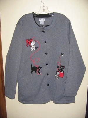 Blair Sudadera con Botones Chaqueta Gris Bordada Gatitos Gatos 2XL NUEVA SIN USAR Foto 1 de 4