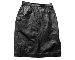 Vintage Leather Skirt Black 80s Calf  Length Indie Retro Goth Emo Rock Punk 14 - Picture 1 of 3