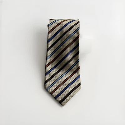 Corbata ERMENEGILDO ZEGNA Algodón Seda ITALIA Lujo RAYAS Gris Azul Marrón Foto 1 de 4