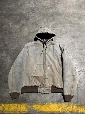 Chaqueta con Capucha Carhartt De Colección Para Hombres L Marrón Desteñida Ropa de Trabajo Cremallera Completa EE. UU. J68CHT Foto 1 de 4