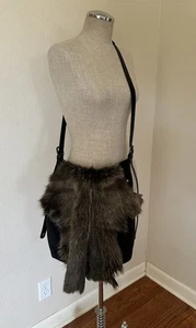 Henry Beguelin Designer Suede Leather Real Fur Crossbody Bag Western Italian - Picture 1 of 12