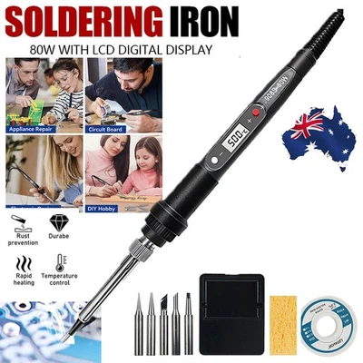 80W Soldering Iron Kit Electric Welding Tool Solder Tips Adjustable Temperature - image 1 of 4