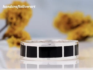 Black Onyx Silver Inlay Ring Inlay Band Sterling Silver 925 Jewelry For Gift - Picture 1 of 6