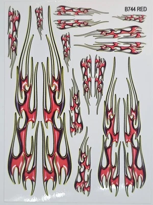 B744 RED FLAMES-DIE CUT TO SHAPE RC Car Clear Matte Finish Vinyl Sticker Sheet - Image 1 of 4