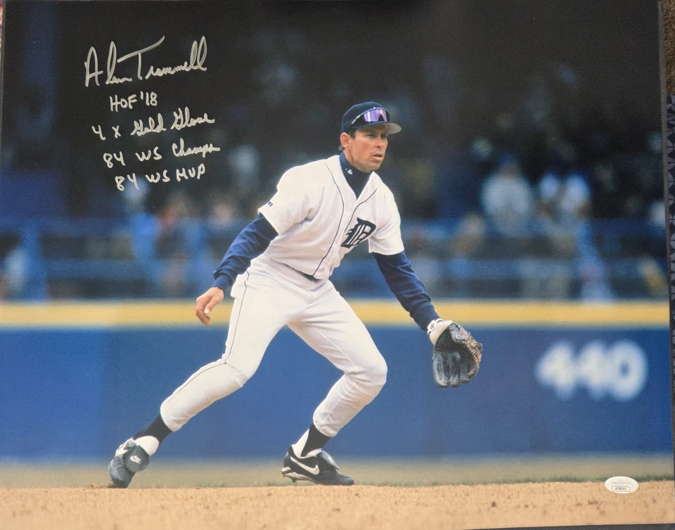 Alan Trammell Detroit Tigers HOF Gold Glove Autographed STAT 16x20 INSC JSA COA - Image 1 of 1