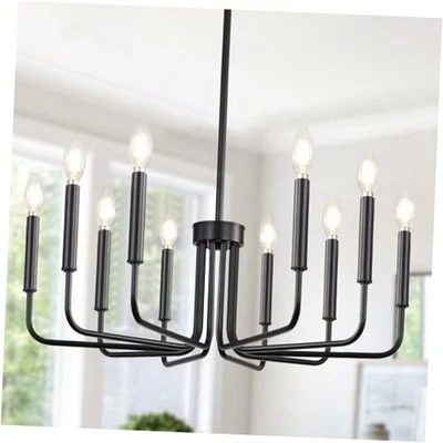  Candelabro para sala de jantar grande preto luminária suspensa 10 luzes preto fosco - Imagem 1 de 4