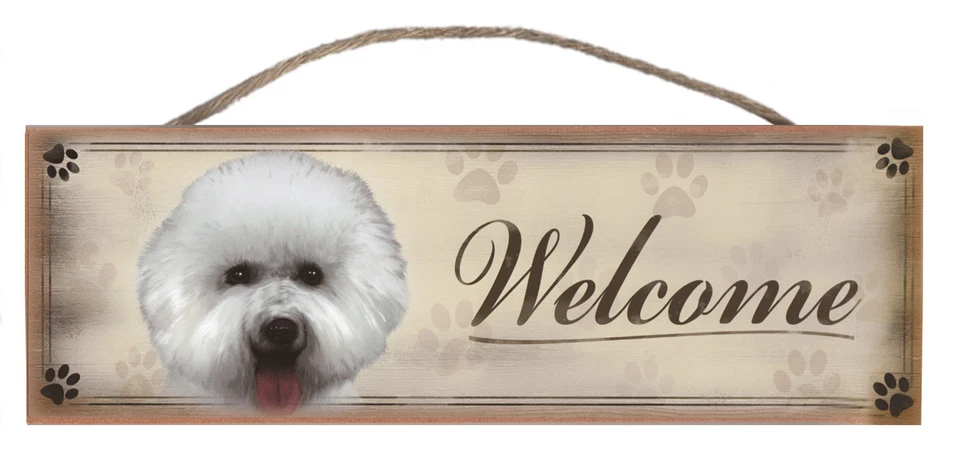 Letrero de pared rústico Bichón Frise "Bienvenido" placa regalos hogar damas mascotas perros Foto 1 de 1