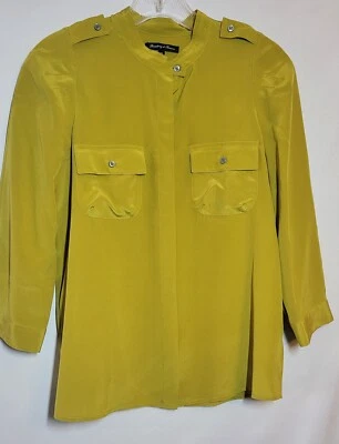 Женская блуза Broadway & Broome размер XS с передними карманами из темной горчицы 100% шелк - Изображение 1 из 4