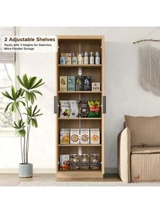 Yanosaku 71'' Tall Storage Cabinet, 5-Tier Fluted Pantry with Adjustable Shelves - Picture 1 of 7
