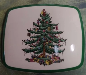 VTG Spode Christmas Tree Rectangular Trinket Box or Candy Dish with Lid - Picture 1 of 9
