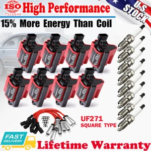 Square Ignition Coil & Spark Plug Wire For Chevy GMC 4.8L 5.3L 6.0L 8.1L Pack 8 - Picture 1 of 14