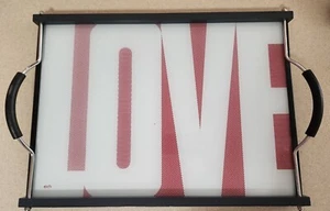 Axis Paris "LOVE" Serving Tray Metal & Rubber Handles Wood Sides Glass Top - Picture 1 of 15
