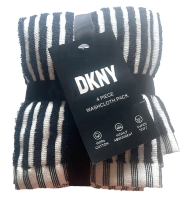 Juego de 4 paños faciales DKNY a rayas blancas negras 100 % algodón Foto 1 de 4