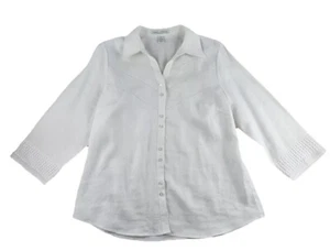 Women's Marina Luna Extra Large 100% Linen Button Down White Blouse Cotton Lace - Picture 1 of 5