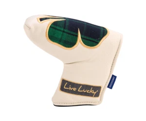 New Black Clover Live Lucky Tartan White/Green Leather Blade Putter Headcover - Picture 1 of 2
