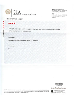 Cabochão oval opala branca 1,85 ct GIA solto (sintético) - Imagem 1 de 2