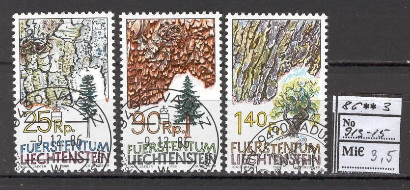 Liechtenstein U71 used 1986 Forest Trees Bark 3v CV 3.50 eur - Image 1 of 1